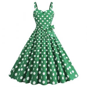 Robe Année 60 Femme Sexy Col V sans Manche Retro Robe Style 1950's Audrey Hepburn Rockabilly Elegante Polka Dot Trapèze Vintage Robes Swing Robe De Bal Fête Cérémonie Mi Longue (Lieyxfaye, neuf)