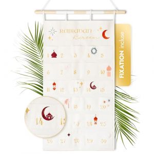 AMARI &reg; Calendrier mural Ramadan en tissu avec barre de fixation - Calendrier Ramadan &agrave; remplir - Kit de bricolage Ramadan (Protavis GmbH, neuf)