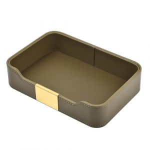 Plateau de Rangement de Bureau en Cuir de Luxe Organisateur décoratif pour Bijoux,Corbeille a courrier,Plateau de Rangement Cuir,Montres,cosmétiques,clés, téléphone,Portefeuille,Vert Olive (XNONE, neuf)