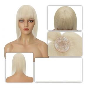 Postiche Femme 8,5 x 8,5 cm Postiches Cheveux Humains for Femmes Mono Perruques Pince À Cheveux Avec Frange Postiche Lisse Invisible Clip Dans Les Extensions De Cheveux Postiche Cheveux Femme(16 inche (zuwanguk, neuf)