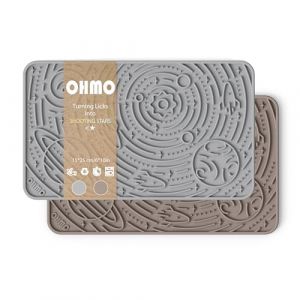 OHMO Tapis de Léchage Chien, Tapis de Leche pour Chien et Chat (2 Pièces, Petite), Motif Ciel Étoilé, Anti-Stress, Silicone Alimentaire sans BPA, Gris Clair & Kaki (OHMO EU, neuf)