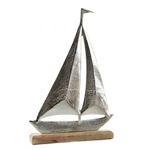 Logbuch-Verlag Grand Voilier en Métal Aluminium et Bois - Bateau Maritime Décoratif - Cadeau Argent 40 cm (Logbuch Verlag, neuf)