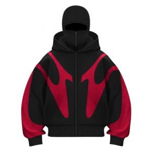 Minetom Sweat À Capuche Homme Sweat Zippé Veste Chaude Hoodie Cagoule Moto Masque Anti-Vent Sweat pour Sports De Plein Automne Hiver C Noir Rouge L (B.W.S KIT, neuf)
