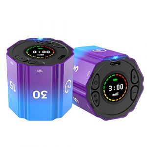 Ushining Minuterie Cube, Minuteur Cube Pomodoro avec Alarme Sonore R&eacute;glable, Minuterie pour Cuisine Bureau Exercice &Eacute;tudier, 3/5/10/15/30min, Compte &agrave; Rebours Personnalis&eacute;, Violet Bleu (Wemat, neuf)
