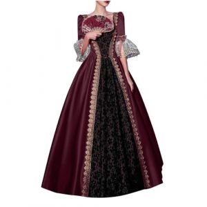 Robe medievale Femme Victorienne Retro Robe Renaissance Grande Taille Manches Trompette Costume Moyen Age Cour Maxi Halloween Deguisement Adulte Cosplay Carnaval de Princesse Cocktail (Anglekie, neuf)