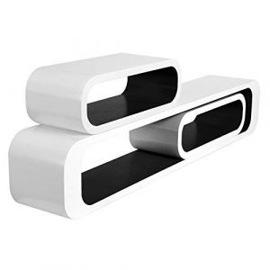 WOLTU Lot de 3 étagère Murale,étagère à Livres,étagère CD DVD Murale Salon Design Rétro,Blanc-Noir RG9230sz (WOLTU GmbH, neuf)