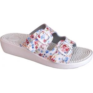 EKO FIT - Sandale de Maison Femme avec Semelle de Massage &agrave; Picots &ndash; Stimule la Circulation &ndash; Confort Optimal &ndash; 2 Boucles R&eacute;glables &ndash; Antid&eacute;rapante - FLEURS 41 (Popshoe, neuf)