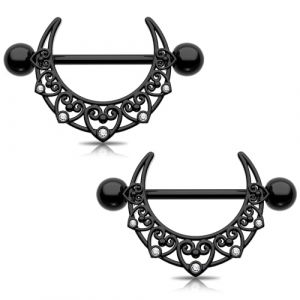 Melighting Piercing de t&eacute;ton noir en forme de c&oelig;ur en acier inoxydable 316L - Bijou de t&eacute;ton pour femme, 14G 14MM, Acier inoxydable (Melighting jewelry, neuf)