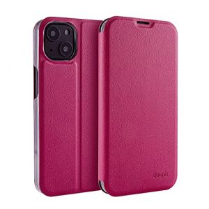 doupi Flip Cover pour iPhone 13 Mini (5,4 Pouces), &Eacute;tui &agrave; Rabat Magn&eacute;tique Coque Style Livre Protection Housse avec Support, Rouge Rose (GLEXD Shop, neuf)