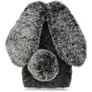 Szakdws Coque compatible avec Samsung Galaxy A15 5G, filles femmes étui pour téléphone portable peluche oreilles de lapin moelleux fourrure fourrure fourrure chaude antichoc coque en TPU diamant gris (Shinyzone, neuf)