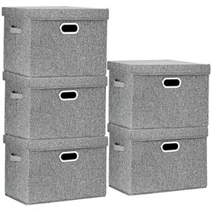 TYEERS Grande Boîte de Rangement avec Couvercle, Tissu, Pliable, Lavable, Rangement Tissu, 44x30x29 cm, Lot de 5, Gris (Tyeer Global Sales, neuf)