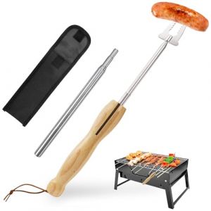 Brochettes de Barbecue en Acier Inoxydable Extensible Manche en Bois avec Tube de Soufflage T&eacute;lescopique Fourchette de Barbecue Extensible 81 cm Fourchette de Barbecue Extensible (Erwsales, neuf)