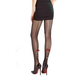 Collant Résille Dentelle Couture Ligne Strass Noeud , Noir, Taille Unique T1 à T3 (36-38-40) (KoopaMania, neuf)