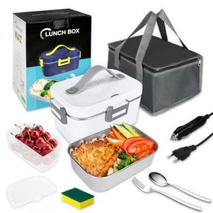 IGUGI Lunch Box Chauffante Électrique 1.8 L,4 en 1 12V/24V/220V~240V Gamelle Chauffante,75-100W Acier Inox Chauffage Rapide Gamelle,pour Bureau,École,Voyage,Voiture,Avec Sac Isotherme (HADALA YYDS Kft., neuf)