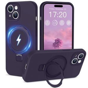 HuwaiH Coque Silicone Liquide pour iPhone 14 avec Support d'anneau magn&eacute;tique, Protection Cam&eacute;ra Renforc&eacute;e, pour Une Prise en Main Confortable, R&eacute;sistance aux Chocs, Violet Prune (Zhimingeu, neuf)