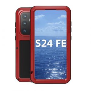 LOVE MEI Coque pour Samsung Galaxy S24 FE, Outdoor Sports Heavy Duty M&eacute;tal Blind&eacute; Coque &Eacute;tanche Antichoc Anti-poussi&egrave;re Full Body Protection Case avec Verre tremp&eacute; (Rouge, S24 FE) (Yeon store, neuf)