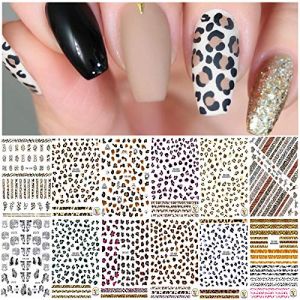 EBANKU 12 Feuilles Léopard Autocollant pour Ongles, Mix Couleur Imprimé Léopard Décoration des Ongles 3D Nail Art Sticker Auto-adhésif Décalcomanies à Ongles (EU-Prominer, neuf)