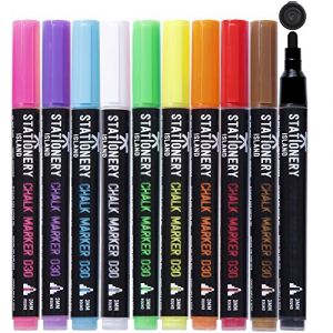 STATIONERY ISLAND Stylo Craie Pour Tableau Noir Effacable, Marqueur Craie Effacable, Feutre Craie pour le Verre Fenêtre, 3MM Lot de 10 (Stationery Island, neuf)