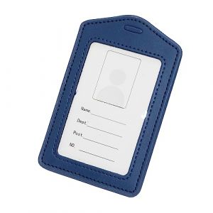 BAWAKO Porte-badge en cuir v&eacute;ritable - Porte-carte d'identit&eacute; - En cuir robuste - Porte-badge d'identification horizontal et vertical - Bleu (BAWAKO, neuf)