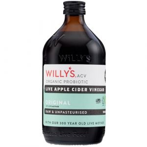 Vinaigre de cidre de pomme cru Willy's avec vraie m&egrave;re vivante (bouteille en verre de 500 ml) (WHAT EUROPE BUYS, neuf)