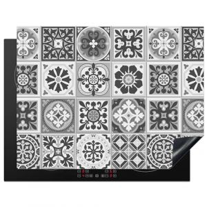 KitchenYeah© Protection Plaque Cuisson Deco Cuisine Cache Induction 77x59 cm Protège Pour Cuisiniere Protection Mosaïque - Noir - Blanc - Motif - Carrelage (KitchenYeah, neuf)