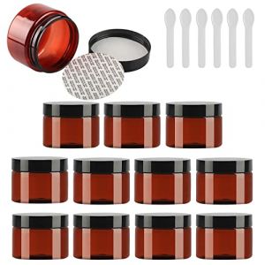 TIANZD 12 Pi&egrave;ces Vides Petit 150 ml Marron Cosm&eacute;tique Pot en Plastique avec Couvercle Noir 150 g Pots de Cosm&eacute;tique Cr&egrave;me de Bouteille Contenant avec 6x Spatules (BEAUTYVALLEYEU, neuf)