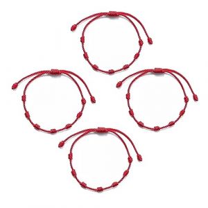 4 Pi&egrave;ces Bracelet Rouge Bracelet R&eacute;glable 7 N&oelig;ud Fil Bracelet Tress&eacute; Amulette Talisman Bonne Chance pour Femmes Hommes Amiti&eacute; Bracelet Couple (zhenliguanglu60hao, neuf)