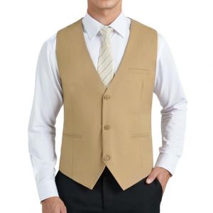 HISDERN Gilet Costume Homme Beige Formelle Classique Élégante Sans Manche Couleur Unie Coton Gilets Mariage pour Hommes avec Poches L (hisdern, neuf)