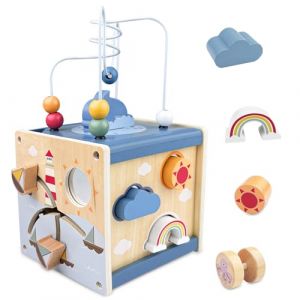 Fervalyna Cube d'Activité, 6 en 1 Jouet en Bois, Cube de Motricité avec Labyrinthe de Perles, Jouet d'apprentissage Cube d'Activité, Cube Montessori, Cube d'Activité en Bois pour Enfants Plus 12 Mois (SUNPOR JESHUA BEST S.R.L., neuf)