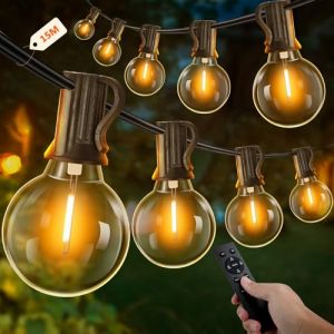 UooEA 15M Guirlande Lumineuse Exterieure avec T&eacute;l&eacute;commande, Guirlande Guinguette avec 25+2 G40 LED Ampoules, Dimmable, &Eacute;tanche Cha&icirc;ne Lumiere Exterieur pour Patio Terrasse F&ecirc;te Mariage (Blanc Chaud) (Purple Mirror KFt., neuf)