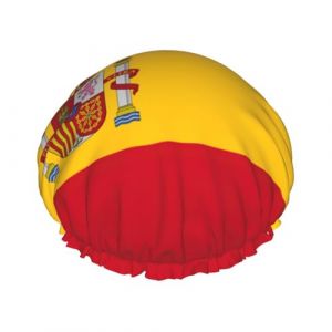 Bonnet de douche motif drapeau espagnol pour homme et femme - R&eacute;utilisable - Imperm&eacute;able - Long et &eacute;pais - Soin des cheveux courts et enfants (SZLEI2505, neuf)