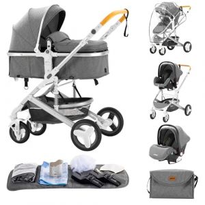 poussette 3 en 1，Combinaison pliable poussette 3 in 1，poussette bebe 0 a 3 ans Housse de pluie, sac Mommy, moustiquaire, accessoires de siège, adaptateur universel (ALYIKOU BRAND, neuf)