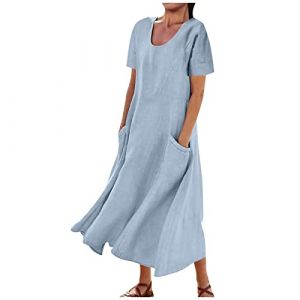 AEGJEGVD 2025 Robe Longue en Lin Femme &Eacute;t&eacute; Chic et &Eacute;l&eacute;gant Robe de Travail Mi-Longue Dress pour F&ecirc;ter Boheme Max Robes de Soir&eacute;e Confortable l&eacute;ger D&eacute;contract&eacute;e Femmes Robes de Plage Vacances Cadeau (⭐⭐⭐⭐⭐AEGJEGVD⭐⭐⭐⭐⭐, neuf)
