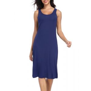 Lovasy Fond de Robe Longue Lingerie Femme en Modal sous Robe avec Bretelles Larges Sexy Chemise de Nuit Antistatique Gainant,A-Bleu Marine,L (Lovasy Direct, neuf)
