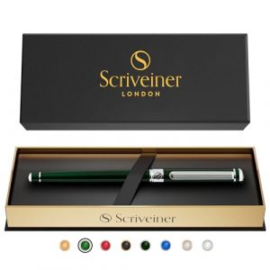 Scriveiner Roller Vert - Stylo de Luxe Vert Anglais Fonc&eacute;, Finition Chrom&eacute;e, Recharge Encre Schmidt, Meilleure Parure Cadeau pour Homme et Femme, Professionnel, Directeur, Bureau, Beau Stylo (SCRIVEINER, neuf)