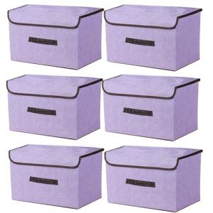 NCRGB Boite de Rangement avec Couvercle,Boite Rangement Tissu,Cube de Rangement tissu,Pliantes,Boîtes de Rangement pour placards,Vêtements,Penderies,Jouets (36×23×24cm/6pack, Violet) (NCRGB-EUR, neuf)