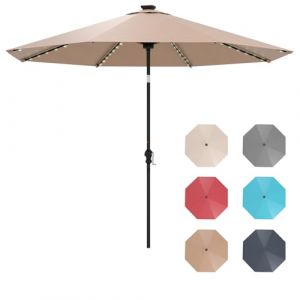GOPLUS Parasol de Jardin Extérieur avec LED Coloré, 3M Grand Parasol Balcon Inclinable 35° avec Manivelle, 8 Baleines Solides, pour Patio Terrasse, Base Non Incluse (Marron) (Augenstern24, neuf)