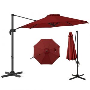 COSTWAY Parasol D&eacute;port&eacute; Professionnel 3M, Parasol de Jardin Exterieur avec Pied et Manivelle, Anti-UV, Pivotant &agrave; 360&deg;, Inclinable, Poteau en Aluminium, pour Terrasse, Patio, Balcon (Bordeaux) (FDS GmbH, neuf)