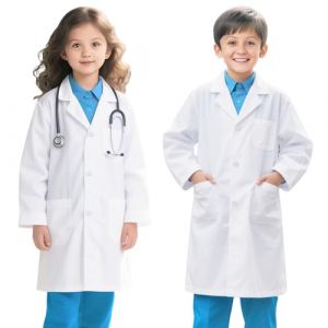 FAHAKO Blouse Chimie Enfant, Blouse Blanche Enfant Fille Garçon Coton Blouse Laboratoire Enfant Manche Longue Blouse Medicale Blouse Physique Chimie College pour Ecole Lycee Peinture Deguisement, L (Mandangu EU, neuf)