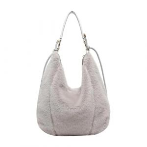 Sac &agrave; Main Femme en Fausse Fourrure, Sac Besace &agrave; Bandouli&egrave;re en Fourrure pour Femme, Sac Fourre-Tout d'hiver Chaud et Moelleux, Sac &agrave; Main &eacute;l&eacute;gant pour Fille (Grey) (YONGL-SP, neuf)