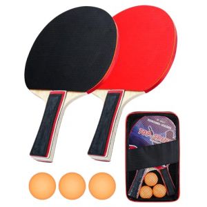 Raquette de Ping-Pong, Set de Tennis de Table, Ping Pong Kit pour Adultes Enfants, 2 Raquette de Tennis de Table avec 3 Balles 1 Sac de Transport, pour Athlètes Entraînement Loisir Amateurs Experts (1Day1Offer, neuf)