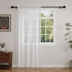 SUNLIMEI Rideau Voilage 70 x 180 cm avec Manchon de Tige, Demi Transparent, &Eacute;l&eacute;gants Rideau de Fen&ecirc;tre &agrave; &OElig;illets D&eacute;coration de Maison pour Fenetre Chambre Adulte Salon, Blanc (LvLiangLiMeiDianZiShangWuYouXianGongSi, neuf)