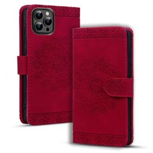 Rosbtib Coque Coque iPhone 16 Pro Etui Portefeuille Cuir PU avec Fonction de Support Housse Folio Magn&eacute;tique Gaufrage Mandala pour Coque iPhone 16 Pro 6.3" 2024, Rouge (Tengkai Technology, neuf)