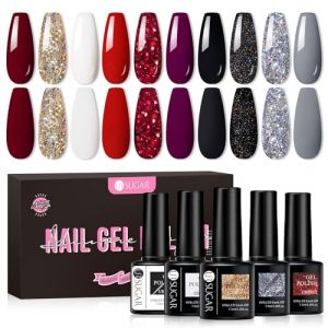 UR SUGAR Vernis Semi Permanent 10 Couleurs, Blanc Noir Rouge Pailleté Violet Gris Vernis à Ongles Gel Semi Permanent, Nail Art Soak Off UV/LED Gel Classique Manucure Kit pour Cadeau (CoulorButtons-EU, neuf)