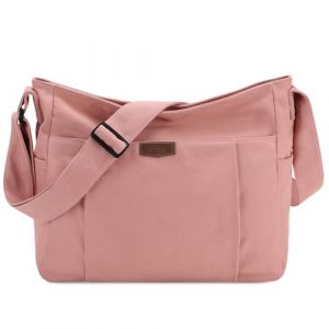 Kasgo Sac Bandoulière Femme, Multi-poches Léger Sac à Main Femme Bandoulière en Toile 14 Pouces Sac Besace Sacoche Cartable avec Poches latérales pour Travail École Voyage Rose (KASGOSHOP, neuf)