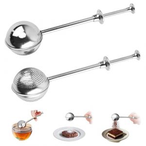 KEWUF 2 Pcs infuseur thé, pinces à thé pour thé en vrac, Boule à thé avec poignée télescopique en acier inoxydable 304, Pince à thé, Infuseur à thé, Plumeau en acier inoxydable, Sucre, farine, épices (VicFENG001, neuf)