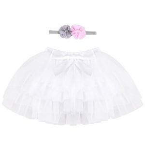 ANIMQUE Bébé Tout-Petit Enfant Fille Tutu Jupe Princesse Mini Jupe Super Doux Tulle Jupe Taille Élastique Ballet Jupe avec Protège-Couche + Bandeau 0-6 Mois, Blanc S (CX eCommerce Co., Ltd., neuf)