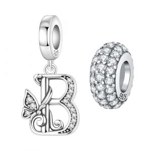 PANPOKI Lot de 2 breloques en forme de lettre de l'alphabet en argent pour bracelets, pendentifs, bijoux, bracelets europ&eacute;ens, bijoux, cadeau pour femme, Universal Kompatibilit&auml;t Charms (B-Suit) (PANPOKI, neuf)