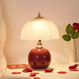 Mengjay Lampe de Table &Eacute;l&eacute;gant Rustique Lampes &agrave; poser avec C&eacute;ramique D&eacute;co Abat-Jour en Verre Lampe de chevet Luminaires pour T&ecirc;te de Lit Chambre Salon Bureau Salon Table de Chevet (Rouge) (XINYANSEE Official Store, neuf)