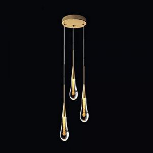 Lampe Suspendue en Cristal à 3 lumières en Forme de Goutte d'eau, Finition en Laiton brossé doré, Mini luminaires LED, Tige en métal, Globe de Plafond en Verre, éclairage Suspendu pour Cuisine, îlot (jijieouz, neuf)